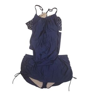 Lane Bryant Navy Blue One-Piece Swimdress with Anchors